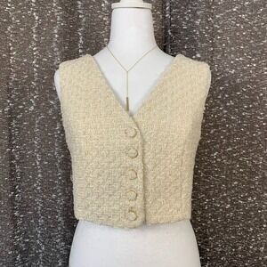 English Factory at Anthropologie V-Neck Button‎ Up Vest Preppy Chic Women's M
